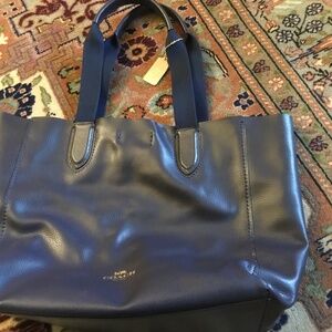 Navy Leather Coach Tote.